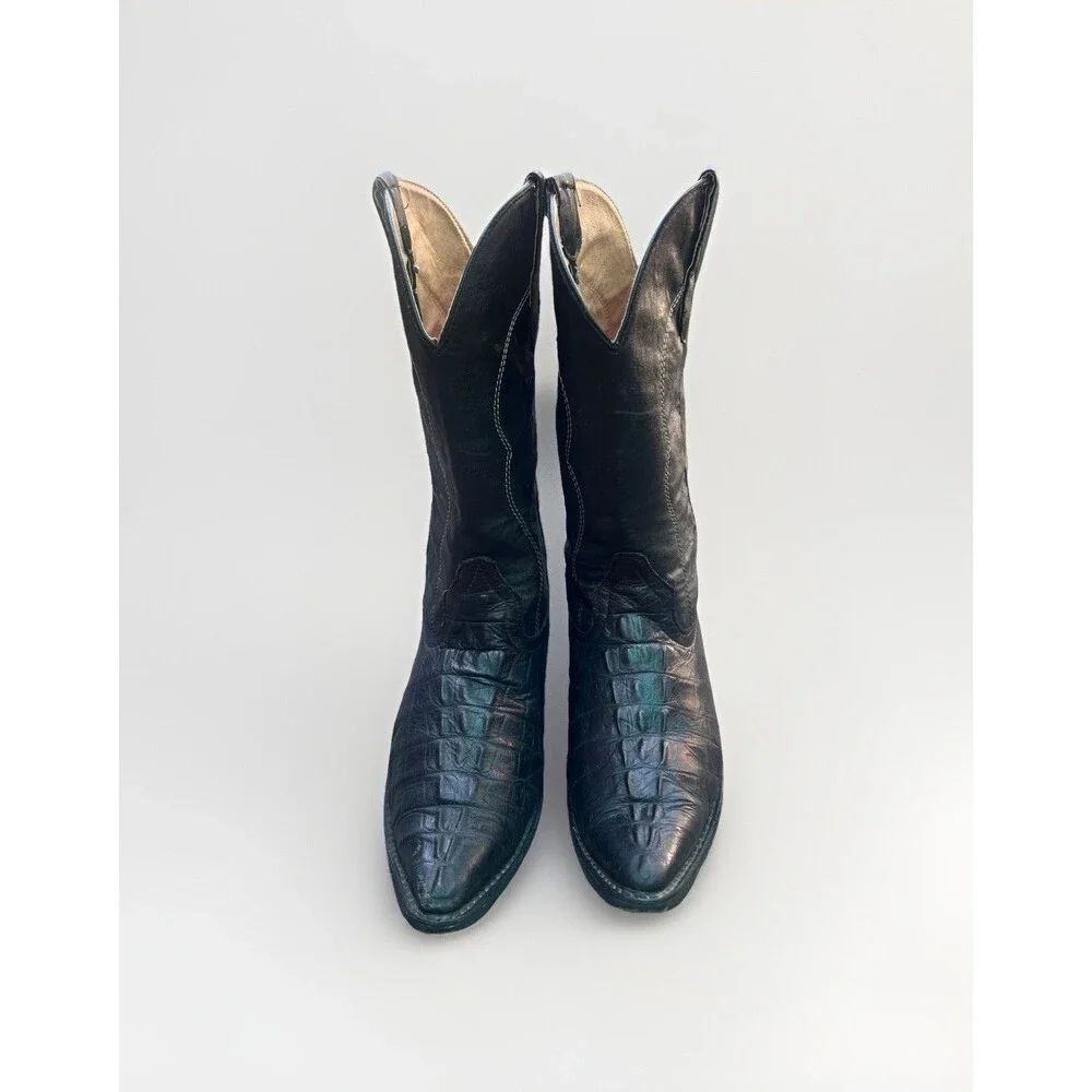 Gran Tucan’s Men’s Black Western Cowboy Boots Croc Print Leather US 8.5 Mexico